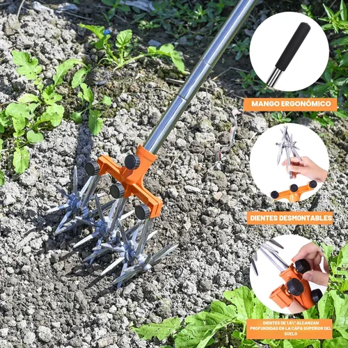 Miniatura 6 de BARAYSTUS Cultivador Rotativo de Jardín Motoazada Ajustable de Acero Inoxidable Manzón de Mano para Mezcla de Suelo o Resembrado de Césped Motoazada