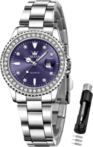 Miniatura 14 de OLEVS - Reloj de mujer de diamante, de cuarzo, analógico, de vestir, para mujer, de acero inoxidable, dos tonos, resistente al agua, luminoso