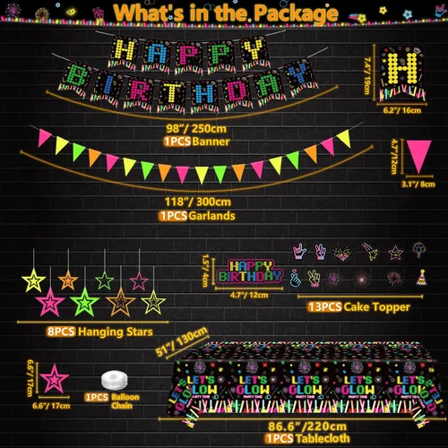 Miniatura 6 de 238 piezas de suministros de fiesta de neón que brillan en la oscuridad, decoraciones de fiesta de luz negra, juego de vajilla para fiesta, platos