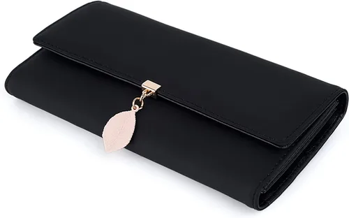 Miniatura 79 de UTO - Cartera pequeña RFID de piel sintética con dije de hoja, cierre de cremallera y tarjetero.