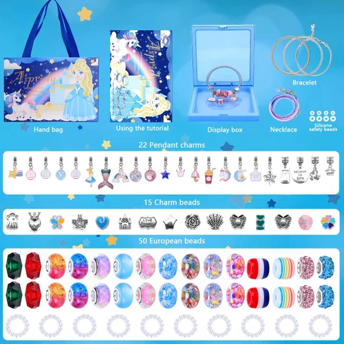 Miniatura 2 de AIPRIDY Kit de fabricación de pulseras con dijes, juego de regalos de unicornio sirena que puede inspirar imaginación y creatividad, kit de 104