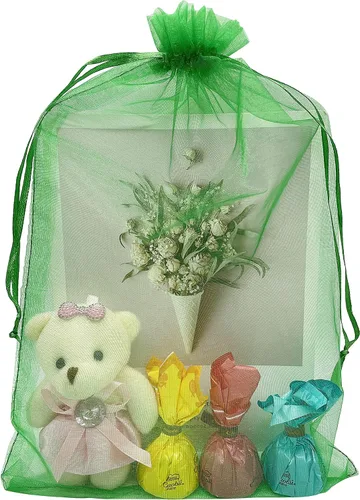 Miniatura 14 de Jexila 50 bolsas de regalo de organza negra transparente de 8 x 12 pulgadas, bolsas de malla grandes con cordón para joyería para bodas, fiestas