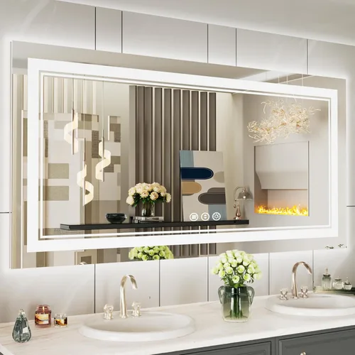 Miniatura 44 de Espejo de baño LED de 72 x 36 pulgadas, retroiluminado y frontal iluminado, espejo de tocador grande iluminado con luces, antiniebla, regulable