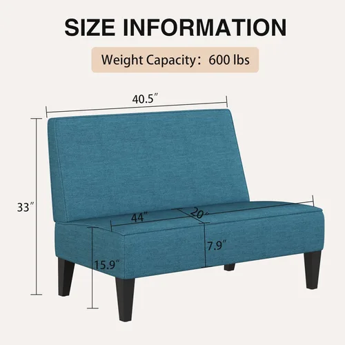 Miniatura 2 de Acolchado Lino sin brazo settee Loveseat sofá Home informal sala dormidor, Tela, Azul