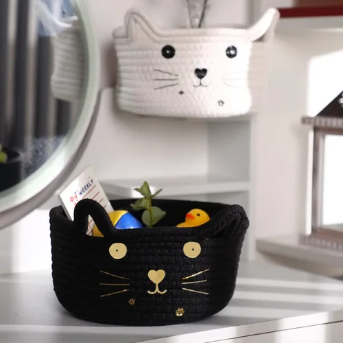 Miniatura 5 de Zopeal Cesta de almacenamiento tejida para gatos, organizador tejido con orejas, juguete decorativo de Navidad para mascotas, bonita canasta