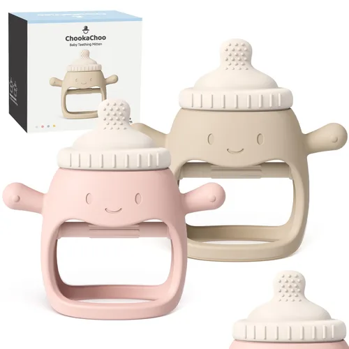 Miniatura 8 de ChooKaChoo Paquete de 2 juguetes de dentición para bebés durante más de 3 meses, guantes de dentición de silicona de grado alimenticio, mordedores