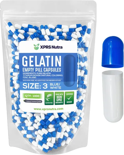 XPRS Nutra Cápsulas vacías de tamaño 3 – 1000 cápsulas vacías de gelatina – Pastillas de relleno de cápsulas de bricolaje – Cápsulas de gel de Azul