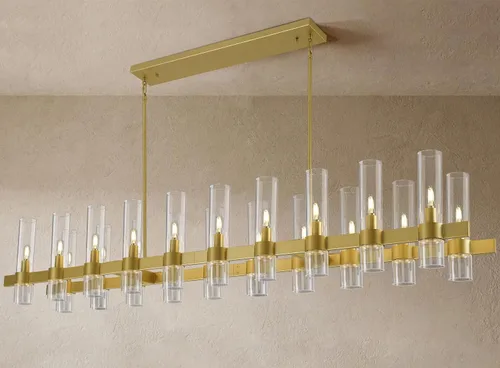 Miniatura 21 de Candelabro de 12 Luces de Latón Redondo 36" Candelabros de Rueda de Vagón de 91 cm para Fijo de Iluminación de Comedor Tubo de Vidrio Transparente