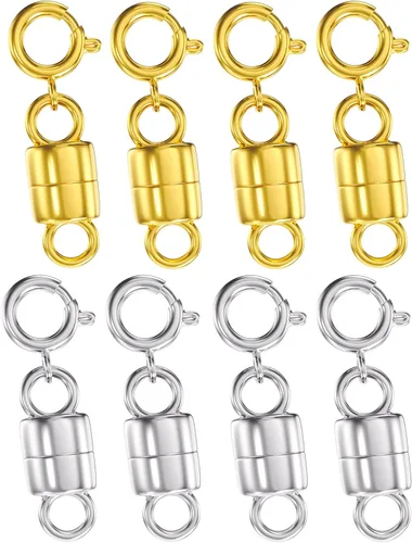 Miniatura 8 de Clysoru Broches y cierres para collares, cuentas de oro y plata de 14 quilates, extensor de cadena, collares y pulseras con bloqueo de seguridad, 12