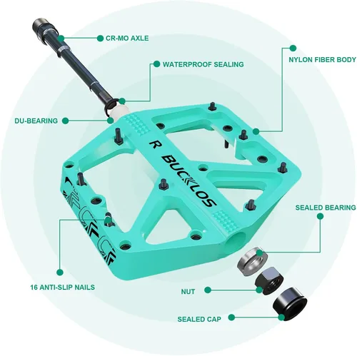 Miniatura 2 de BUCKLOS Pedales de Bicicleta de Montaña MTB Pedales Planos, Bicicleta de Carretera para Adultos Plataforma Grande Pedal Antideslizante de Nylon