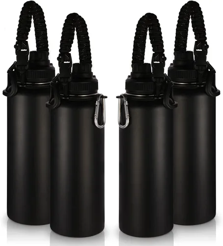 Miniatura 20 de Volhoply Botellas de agua aisladas en paquete de 2, 40 onzas, botella deportiva de acero inoxidable con asa de paracord y tapa con boquilla, taza