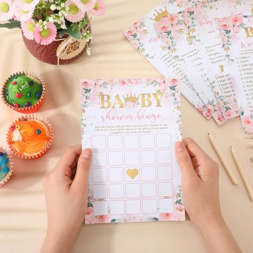 Miniatura 5 de Fumete Juego de 125 juegos de princesa para baby shower, juego de 5 juegos con 20 lápices, incluye bingo de baby shower, palabras Scramble, Adivina