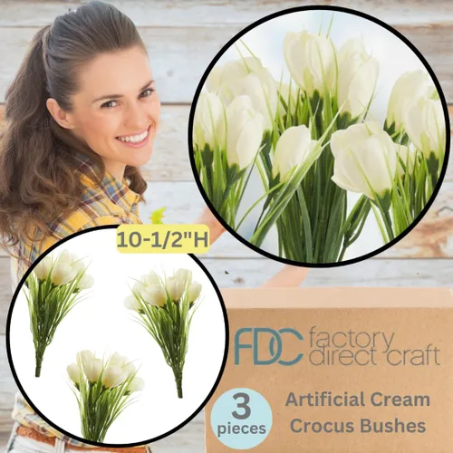 Miniatura 2 de Factory Direct Craft Grupo de 3 arbustos artificiales de azafrán blanco y crema para arreglos florales de primavera y decoraciones de Pascua