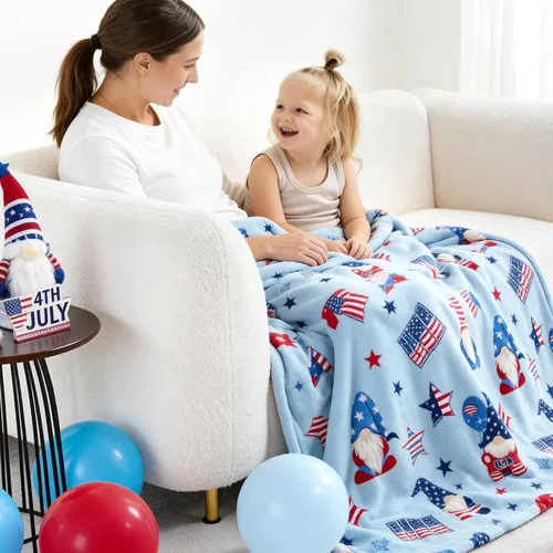 Miniatura 5 de Cozy Bliss Manta patriótica de gnomo, manta cálida para el 4 de julio, manta de felpa lechosa, ultra suave y acogedora para sofá, sofá y cama, azul