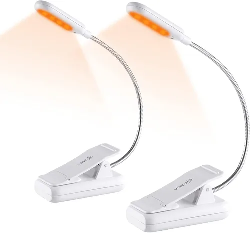 Miniatura 8 de VAVOFO Luz de lectura recargable ámbar, luz de libro con bloqueo de luz azul, 7 LED para el cuidado de los ojos, 9 colores, 9 brillos con clip