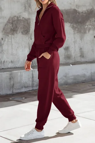 Miniatura 4 de PRETTYGARDEN Conjunto de suéter de 2 piezas para mujer, sudadera con cremallera, pantalones deportivos, ropa casual