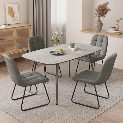 Miniatura 14 de HIPIHOM Mesa de comedor moderna de granja de 47.2 pulgadas, mesa de comedor rectangular de madera con patas de metal para 4 personas para comedor