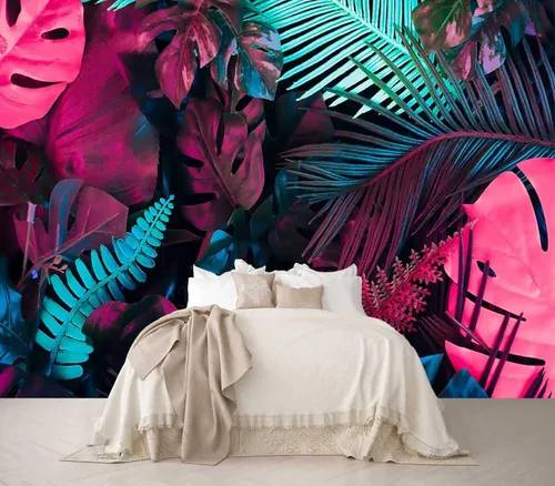 Reyhui - Papel tapiz tropical de hojas de plátano, mural de pared de hoja de plátano, papel tapiz para pared de planta colorida, mural de pared para