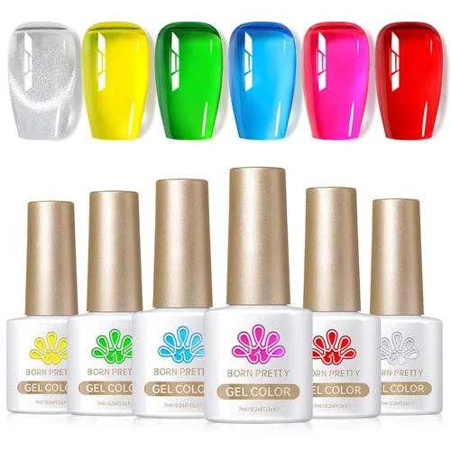 Miniatura 34 de Born Pretty Esmalte de uñas de gel de color ámbar cristal marrón naranja burdeos rojo negro para otoño e invierno, esmalte de uñas transparente