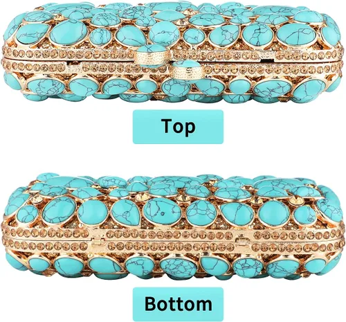 Miniatura 7 de Bolso de mano de noche de cristal turquesa elegante para novia, boda, fiesta, para mujer