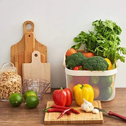 Miniatura 5 de AJIODA Cesta de acero de malla metálica, cesta organizadora de almacenamiento, cesta de cocina colgante multifuncional, cesta de frutas con mango
