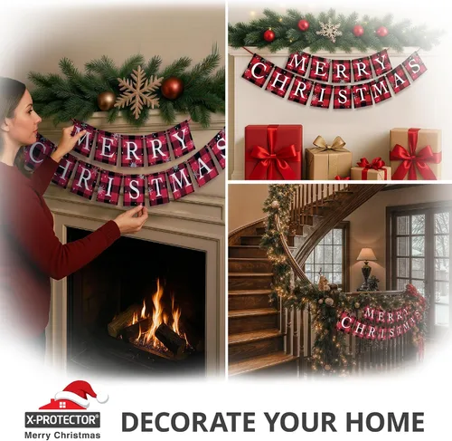Miniatura 4 de X-Protector Bandera de Feliz Navidad - Letrero de Feliz Navidad de Plátanos Búfalo para Repisa de Chimenea - Decoraciones Premium de Navidad