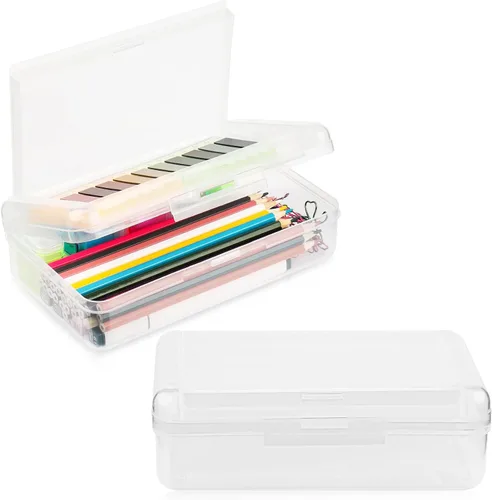 Meiikun Caja de lápices, Cajas de lápices de gran capacidad 2 compartimentos, estuche rígido con tapa a presión, caja organizadora de almacenamiento