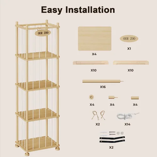 Miniatura 6 de Organizador de almacenamiento de animales de peluche, estante de almacenamiento de juguetes de madera de pino macizo con estantes extraíbles