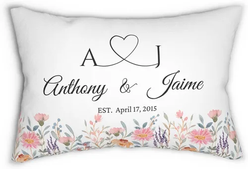 Miniatura 18 de Funda de almohada personalizada para boda con nombres de la pareja y fecha personalizada, almohada con monograma para aniversario de boda, Design #17