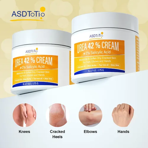 Miniatura 7 de ASDToTio Crema de urea 42% – Cuidado de pies para talones secos agrietados, loción para pies – Con 2% de ácido salicílico, aceite de árbol de té
