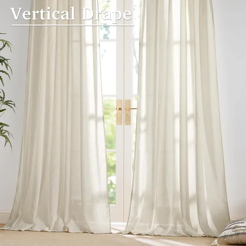 Miniatura 6 de StangH Juego de 2 paneles de cortinas traslúcidas de lino de 84 pulgadas de largo, cortinas de lino natural semitraslúcidas, suaves, transpirables