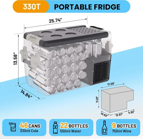 Miniatura 5 de TROPOW Refrigerador de 12 voltios, enfriador eléctrico portátil de 32QT (30L), congelador portátil de 12V/24V DC 110-240V AC, refrigerador de 12V