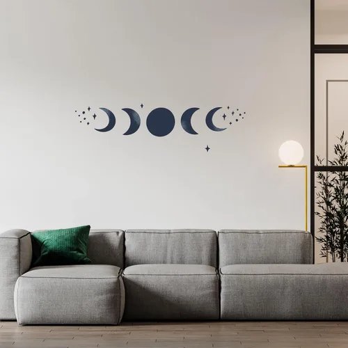Miniatura 2 de Vinilo decorativo para pared, colección de fases lunares con estrellas para sala de estar, diseño de ilustraciones espaciales para decoración