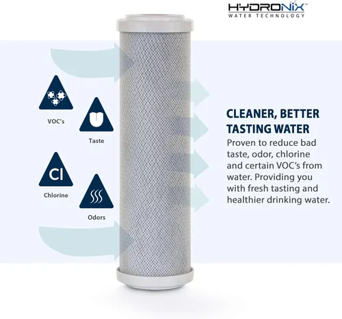 Miniatura 5 de Hydronix CB‑25‑1005 Filtro de agua de bloque de carbono de coco para toda la casa – Cartucho de repuesto de 5 micras para sistemas de RO y agua
