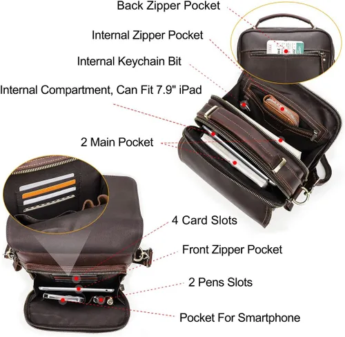 Miniatura 4 de CONTACTS Bolso de mensajero de cuero de grano completo para hombre, bolso de hombro cruzado, bolso de viaje para iPad de 10.5 pulgadas (marrón)