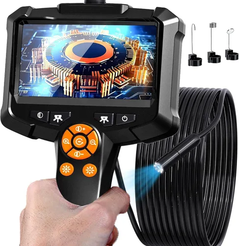 Daxiongmao Cámara de boroscopio HD 1080P, endoscopio impermeable IP67 con 8 luces LED ajustables, cámara de serpiente semirrígida de 16.5 pies para