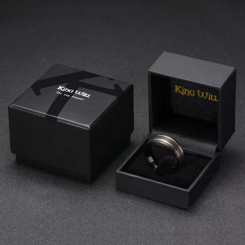 Miniatura 62 de King Will Anillo de boda de carburo de tungsteno para hombre con diseño de ranura, 6/7/0.315 in de ancho, acabado cepillado/pulido para hombre