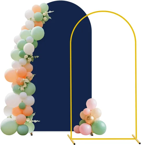 Miniatura 22 de Soporte de arco de boda y juego de cubierta de arco color melocotón de 2 piezas (7.2 pies, 6 pies) Soporte de telón de fondo de metal para fiestas