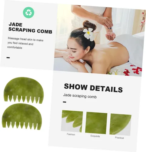 Miniatura 5 de Natural Jade Gua Sha peine cepillo para el cuidado de la salud antiestático del masaje del cuero cabelludo