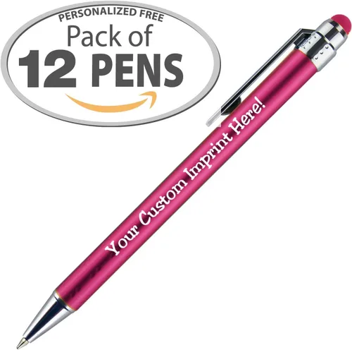 Miniatura 2 de Bolígrafos personalizados con punta de stylus -Bright Vibes- acción de clic, personalizables, escritura negra, bolígrafos con nombre impreso, Rosa