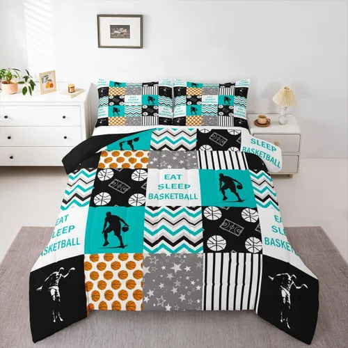 Miniatura 34 de Erosebridal Edredón de baloncesto para niños, juegos deportivos, inserción de edredón individual para niños, adolescentes y adultos, juego