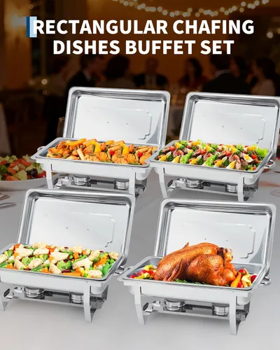 Miniatura 6 de GarveeHome Platos de roce para buffet, paquete de 2 unidades, de acero inoxidable de 8 cuartos de galón y calentadores de buffet con tapa, Plateado