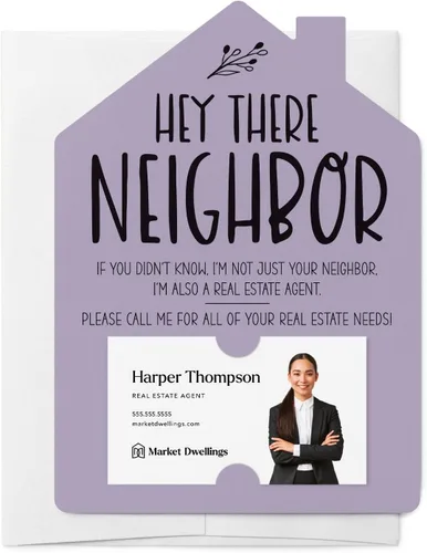 Miniatura 10 de Market Dwellings Juego de tarjetas de felicitación Hey There Neighbor Real Estate Mailers - Bienes raíces con sobres incluidos - Diseñado