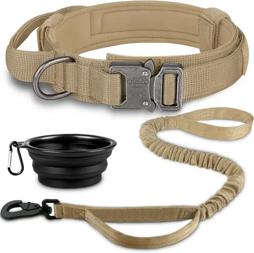 Miniatura 17 de COOYOO Juego de 3 collares tácticos para perros, collar ajustable de nailon para entrenamiento militar con mango de control y hebilla de metal