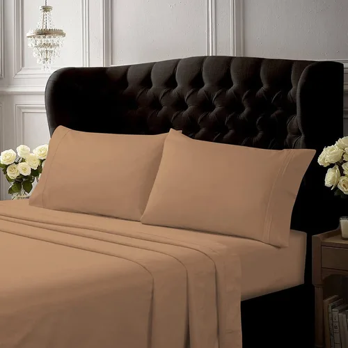Miniatura 13 de Tribeca Living Juego de sábanas y fundas de almohada de algodón percal de algodón fresco y suave, bolsillo extra profundo, 300 hilos, ropa de cama