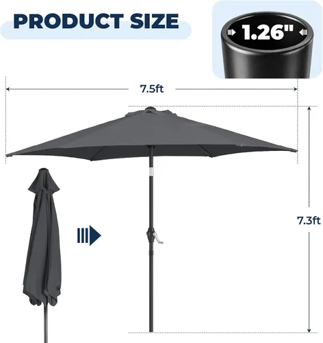 Miniatura 3 de VINGLI Outdoor Side Table with 7.5ft Patio Umbrella, Small Patio Table with 1.57" Umbrella Hole, Adjustable Height & Angle Cantilever Umbrella for