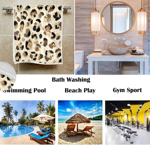 Miniatura 2 de Pfrewn Toallas de baño de mano con estampado de leopardo negro dorado, suaves, absorbentes, para colgar en la cocina, para decoración del hogar, 16