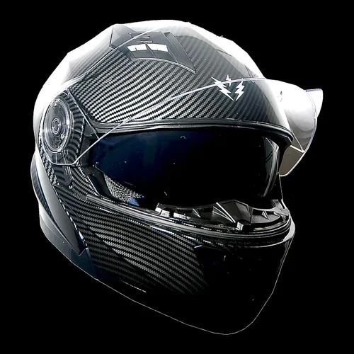 Miniatura 8 de 1Storm Nuevo Casco Modular de Motocicleta con Visera Dual Cara Completa y Luz Trasera LED Recargable: Modular901 Fibra de Carbon Negro