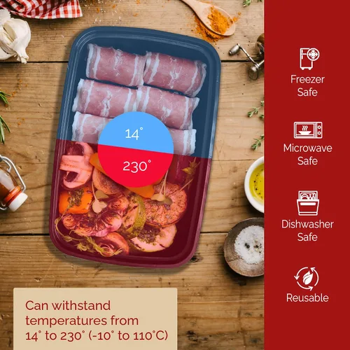 Miniatura 3 de Reli. Recipientes para preparación de comidas (paquete de 50, 32 onzas) 1 compartimento para alimentos con tapas Apto para microondas