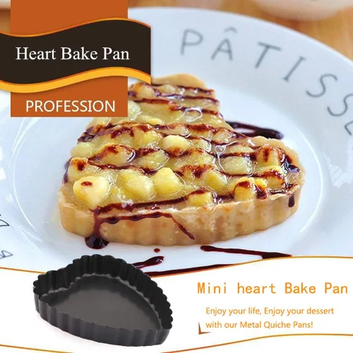 Miniatura 3 de Juego de 6 moldes antiadherentes para quiche en forma de corazón de 4 pulgadas con parte inferior extraíble para tartas, utensilios de quiche